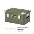 Field Green aluminium alloy outdoor storage box with dimensions 58x38x28cm for camping equipment