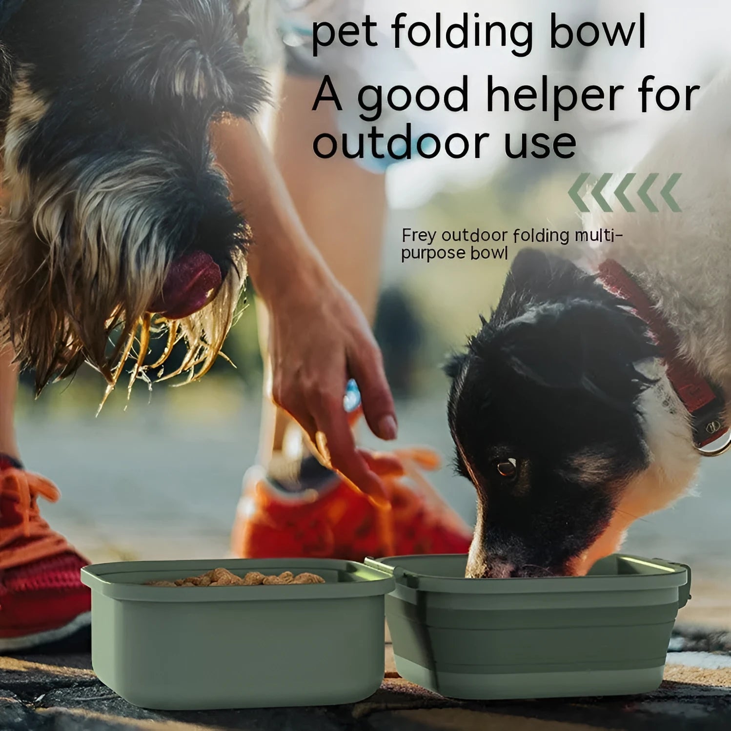 Dog outdoor folding bowl double-layer drinking water pet product in green colour