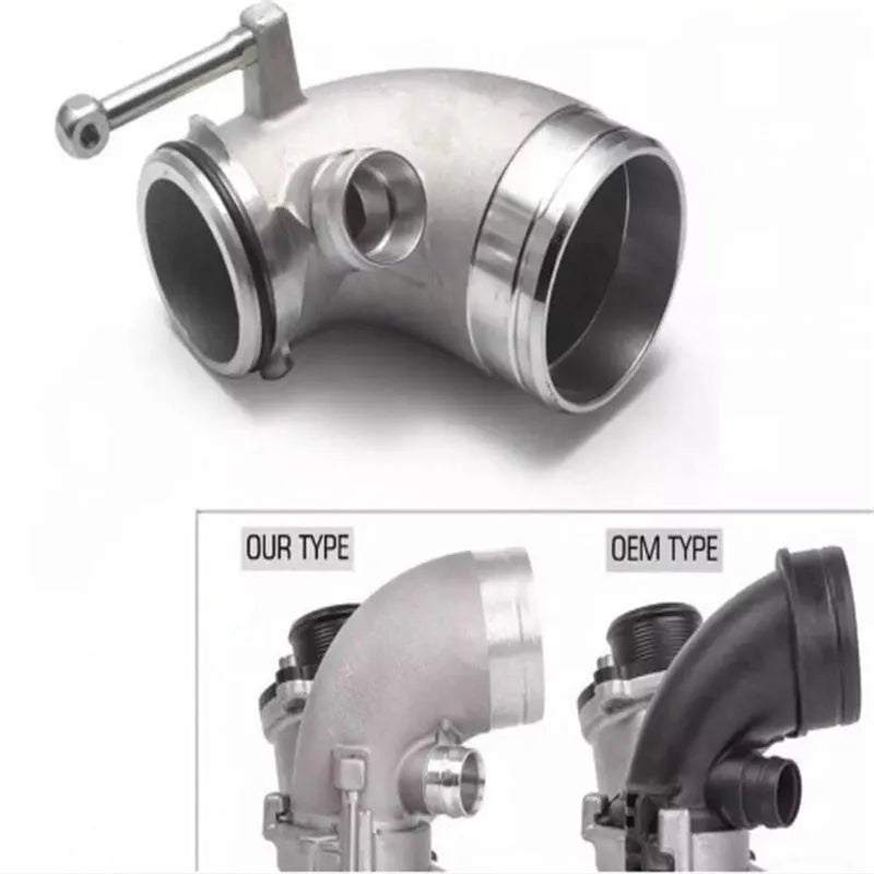 Aluminium alloy 90-degree turbo outlet elbow pipe for lateral engine mounting