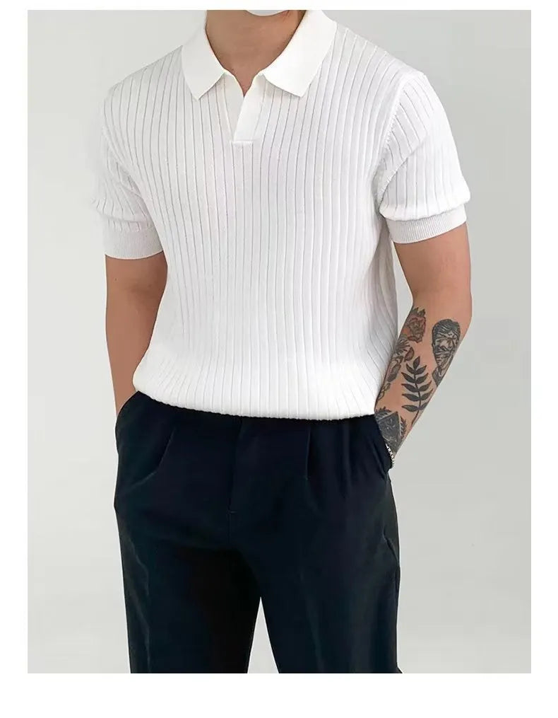 Men's cotton blend solid colour loose fit polo shirt in white with half sleeves