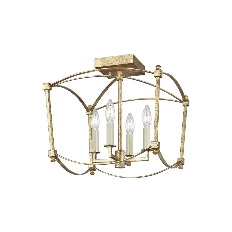 Simple Villa four-head iron ceiling lamp in gold or black finish for stair lighting.