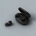 Redmi AirDots 2 black true wireless earbuds and charging case on a white background