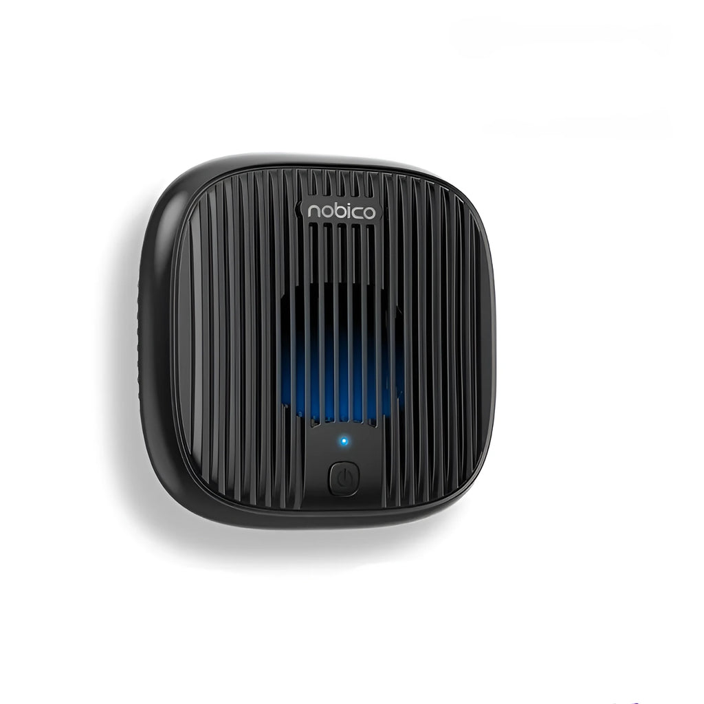 Compact black ultrasonic bed vacuum cleaner for mite repellent, shown with dimensions 120mm by 120mm by 45mm.