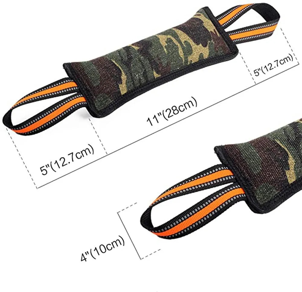 55 cm long yellow-edged jute dog bite stick with reflective strips for training and tug play.