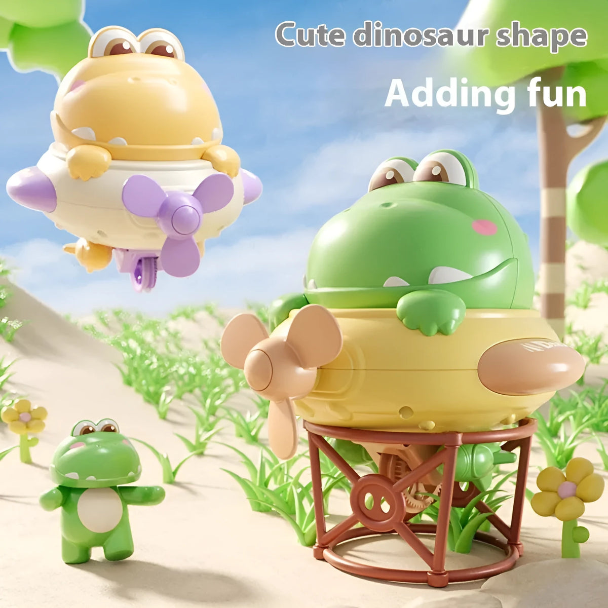 Green dinosaur wheelbarrow King electric walking wire toy on steel wire with balance rope holder
