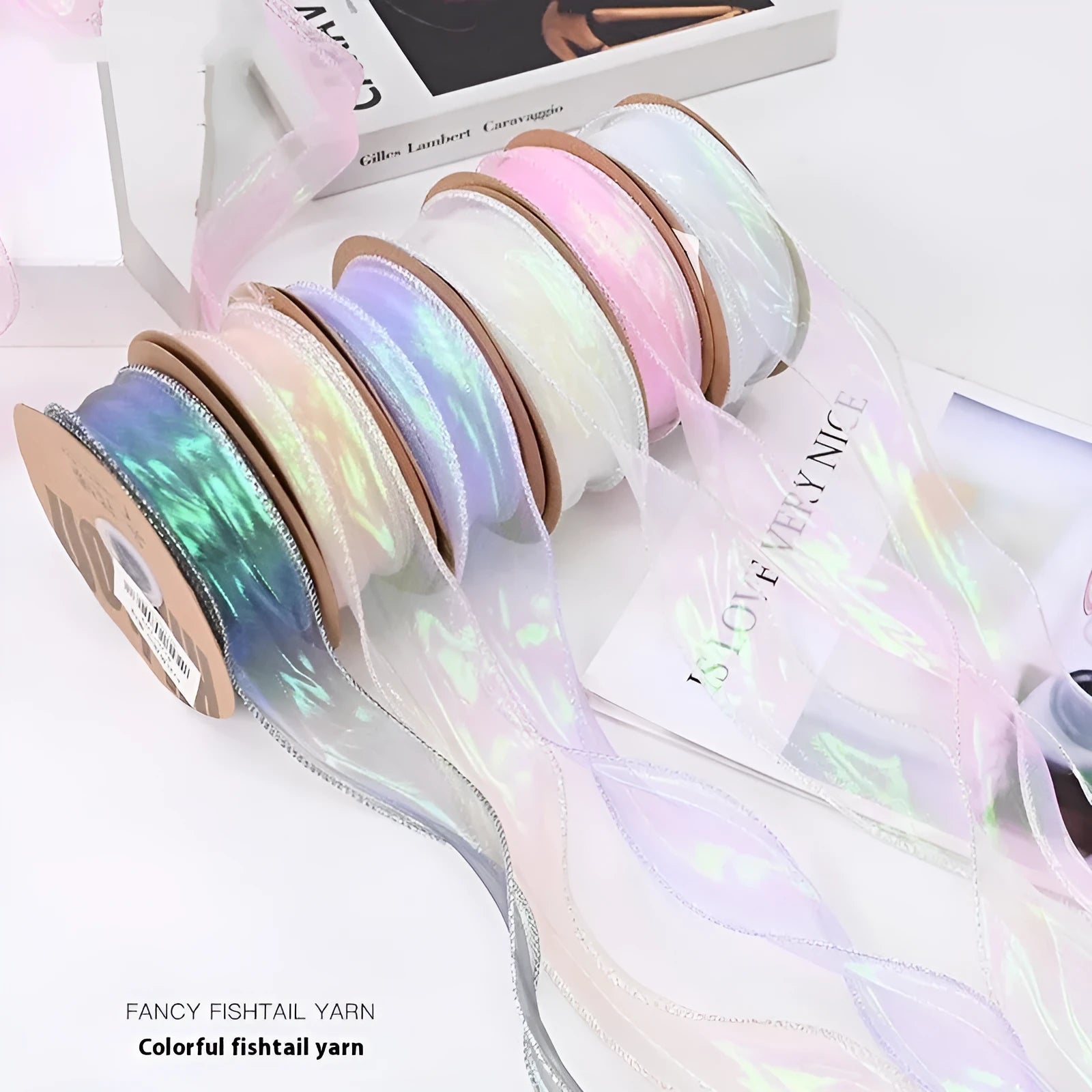 Fishtail yarn floral colourful wave ribbon mesh decorative trim 4cm width with edge cutting craftsmanship