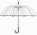 Transparent 16-rib umbrella with extra-long handle showing black steel skeleton frame