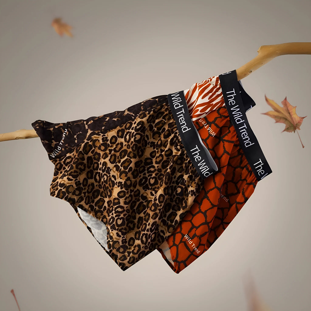 Men's leopard print woven casual shorts in quick-drying polyester ice silk fabric