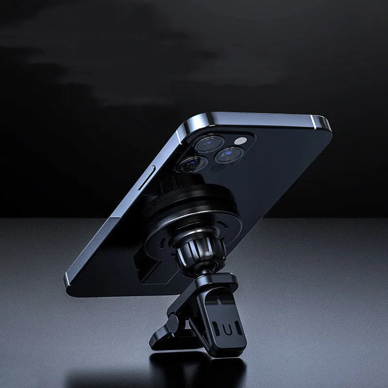 Black and white magnetic wireless charger with USB-C cable on desk