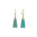 Amazonite rough stone trapezoid earrings with geometric design in gold and silver colours