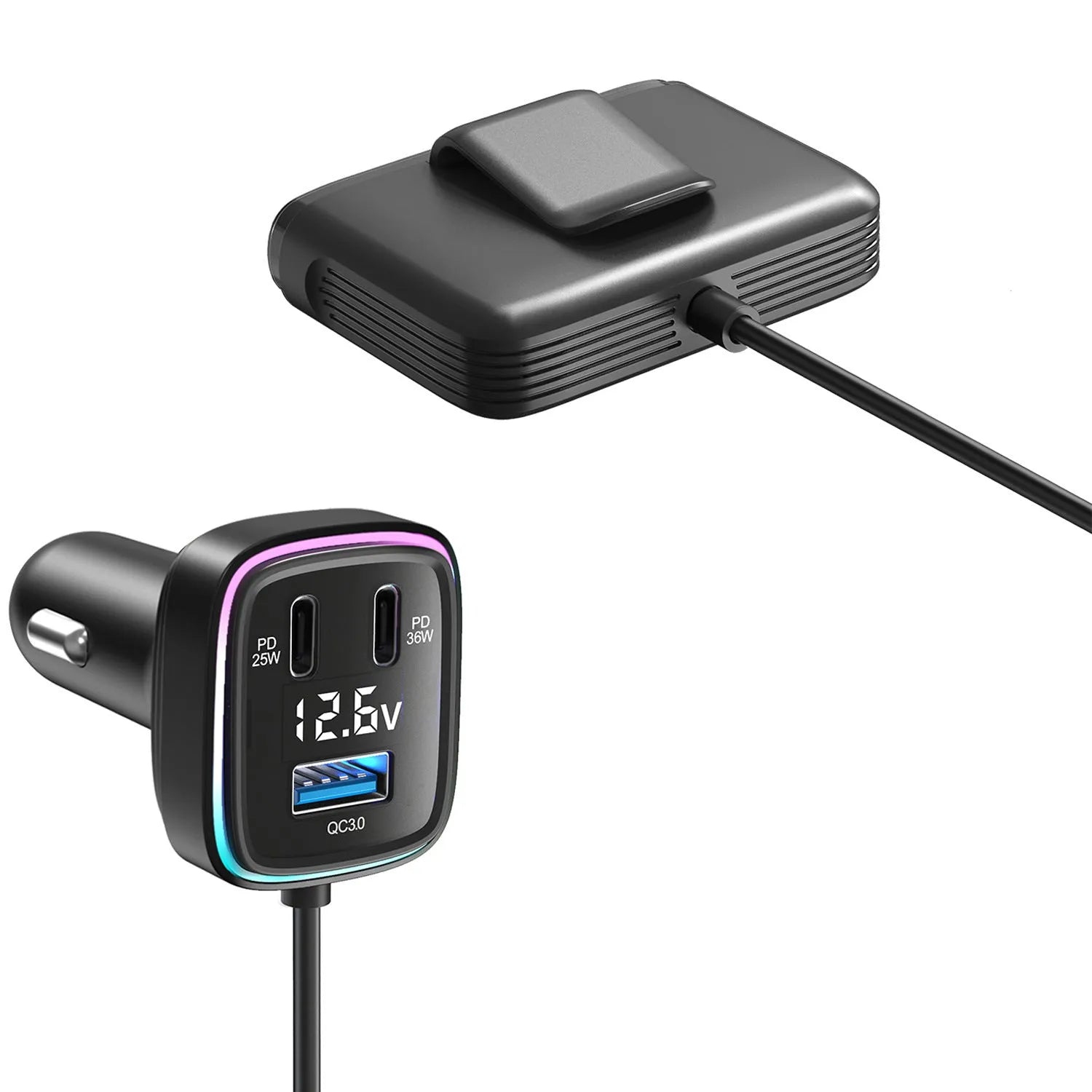 115W compact ABS PC car charger for vehicle 12-24V fast charging