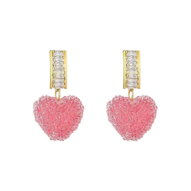Pink and blue candy heart stud earrings made from alloy metal