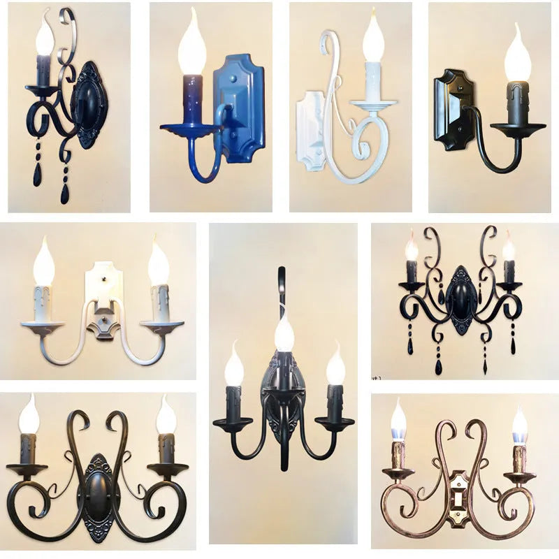European style black iron double-headed wall lamp 220V indoor lighting
