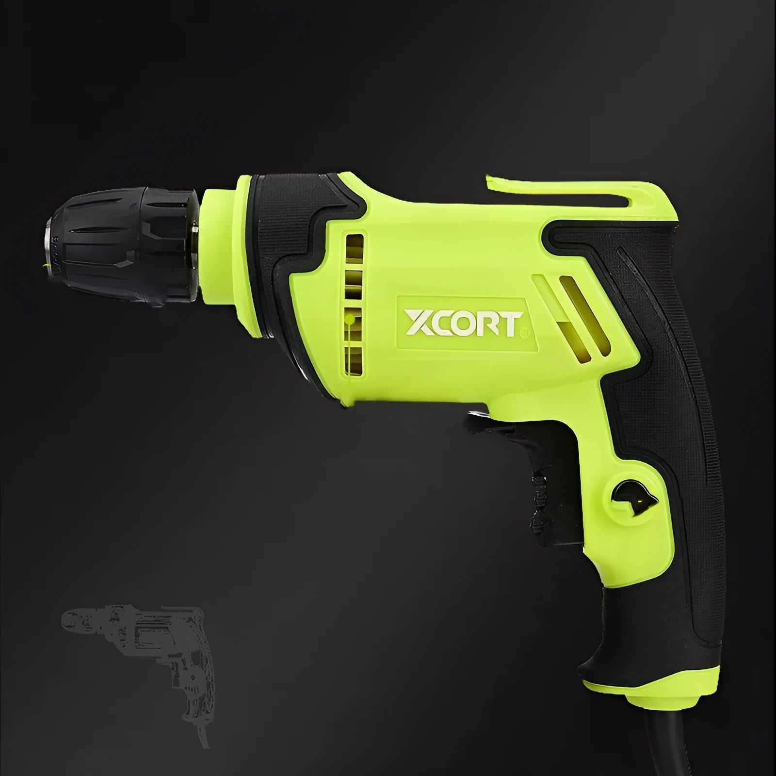 450W pistol-grip electric drill power tool with a black and orange housing and a 10mm chuck.