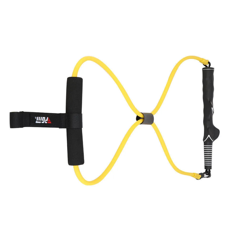 Yellow latex swing tensioner pull belt with safety door buckle and storage bag
