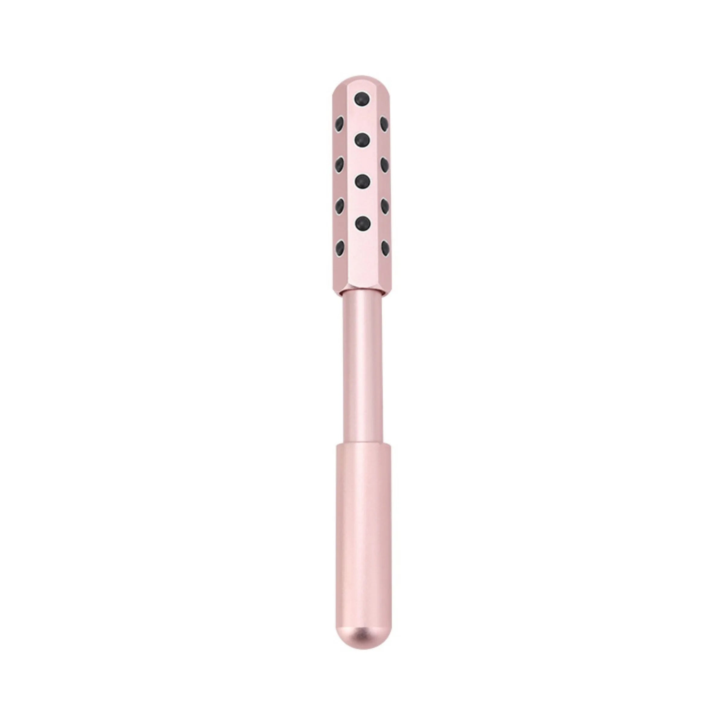 Purple handheld facial massage roller with germanium particles on a white background.