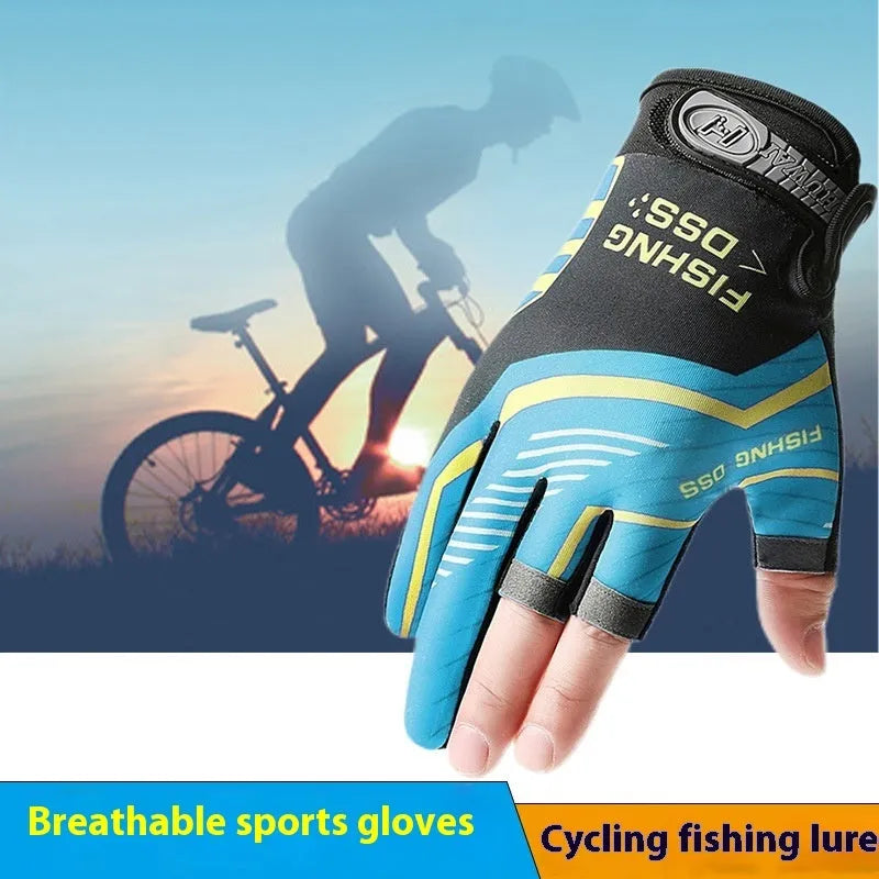 Unisex cycling lure fishing gloves in Smart Black Red with sun protection and windproof knitted fabric