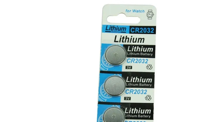 Pack of five CR2032 3V lithium button batteries for electronics.