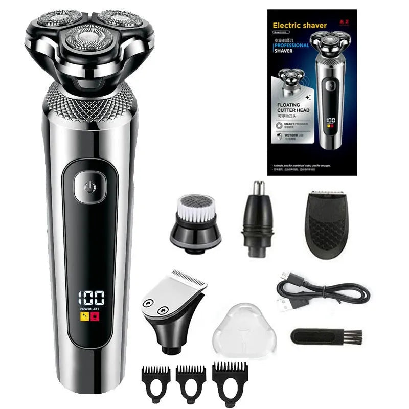 USB rechargeable beard trimmer with digital display and fully washable construction