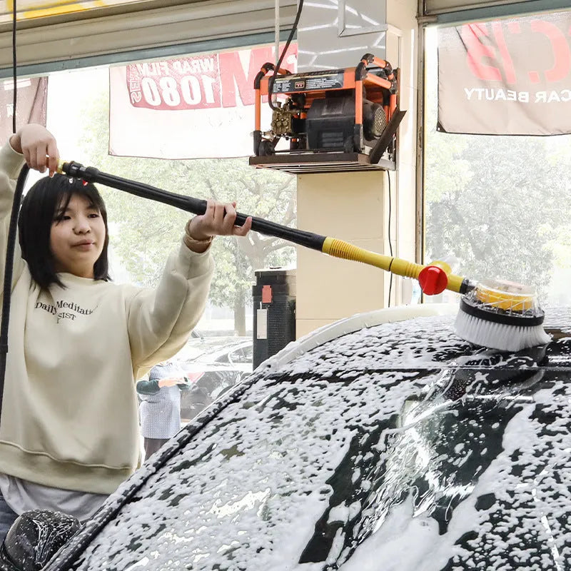Yellow chenille head car wash mop with three-gear hydraulic handle and hose connection