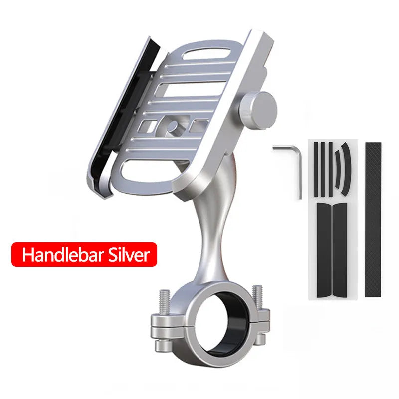 Aluminum alloy motorcycle phone holder with double adjustment on handlebar mount