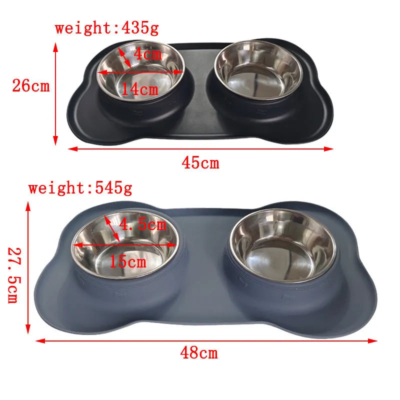 Large silicone pet bowl with stainless steel inner component in blue colour