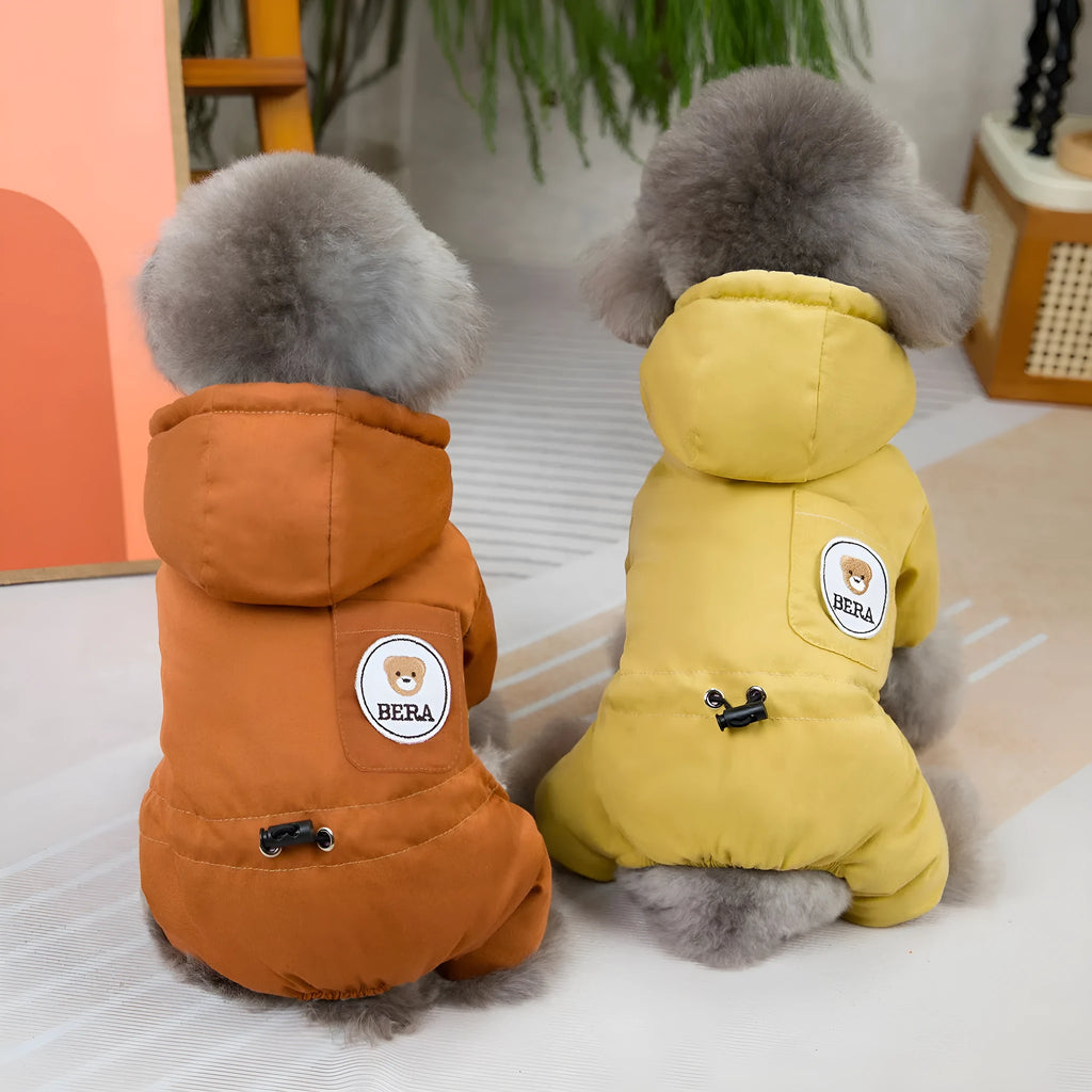 Dog in brown polyester casual autumn winter coat with casual fit