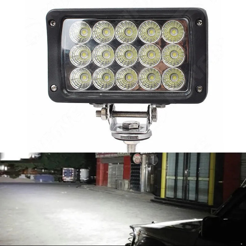 45W LED car spotlight headlight with aluminium alloy shell, PC lens, and black housing for off-road use