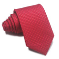 Men's red, black, and blue striped polyester tie with jacquard texture, shown with an 8cm width.