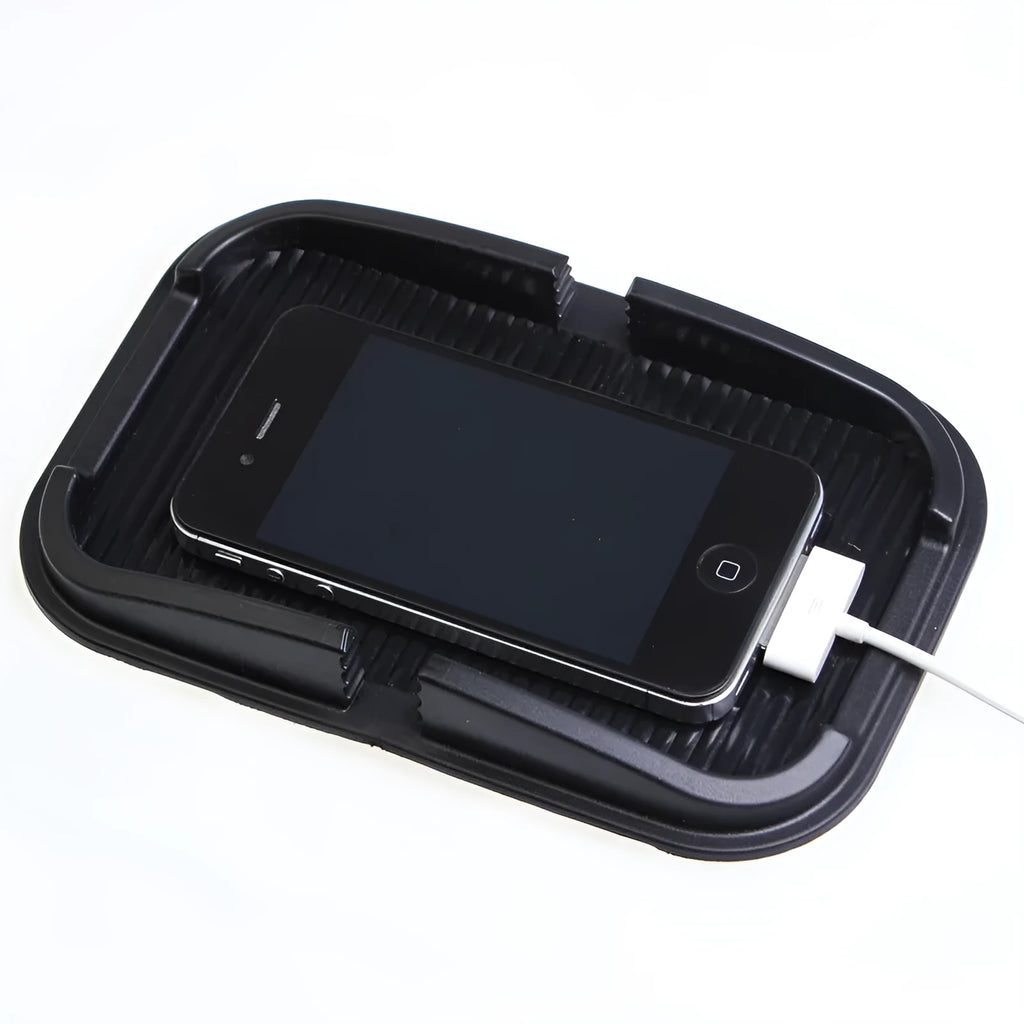 Black PU car dashboard non-slip mat with storage box for phone and small items, washable PVC, 3 sizes