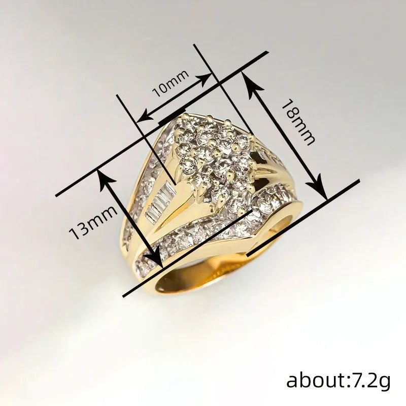 Gold electroplated copper heavy industry ring with geometric palace style design