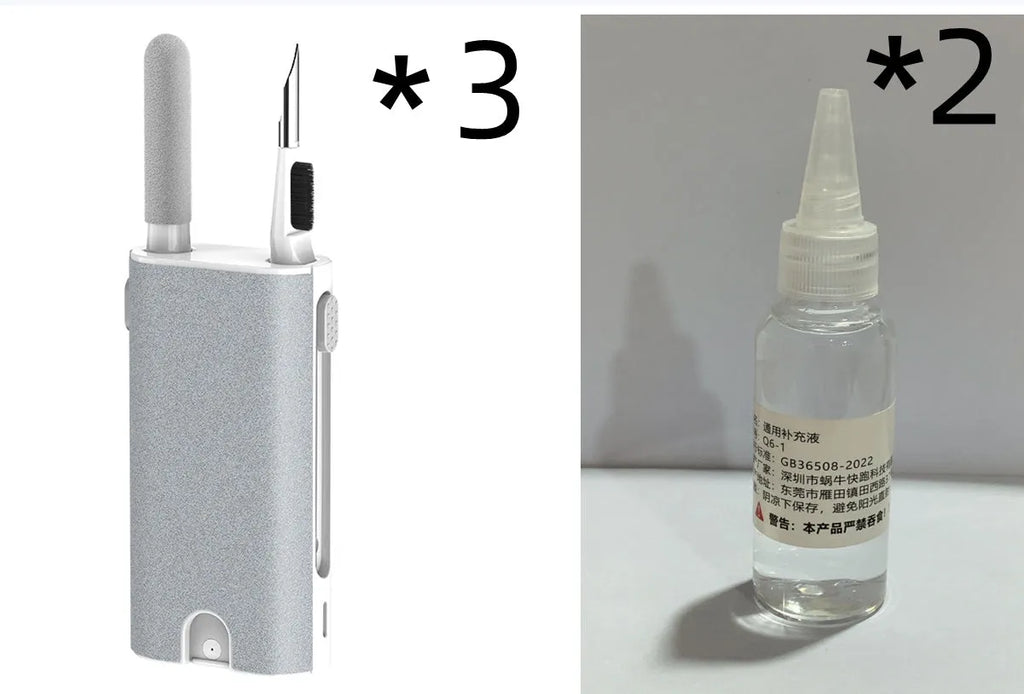 5-in-1 digital device cleaning kit with brush, metal tip, and black flocking sponge head