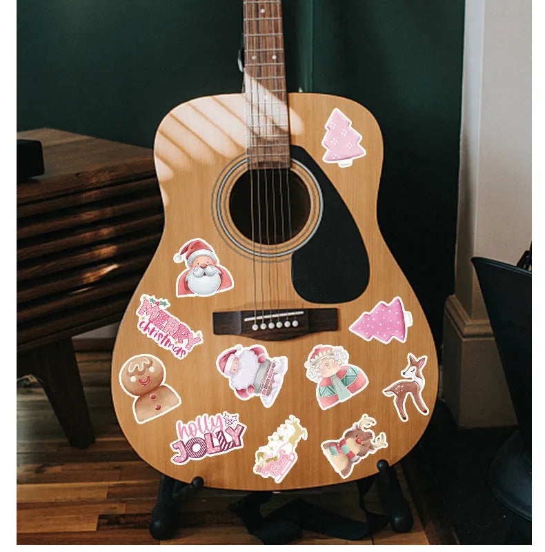 Waterproof Christmas sticker set showing 50 cute holiday designs for car phone computer decoration