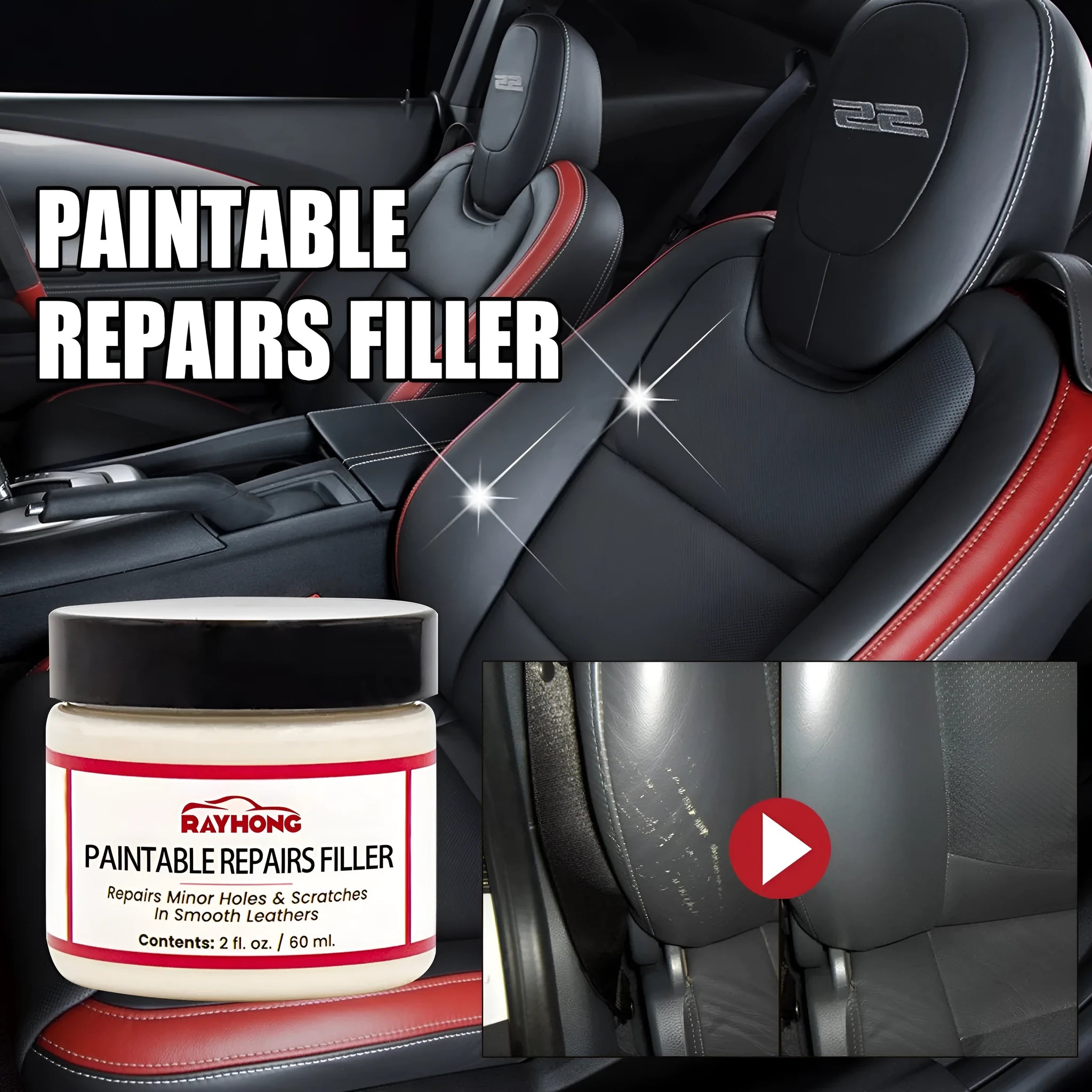 60ml leather repair paste in 5cm by 4.4cm packaging for car seat and sofa scratch restoration