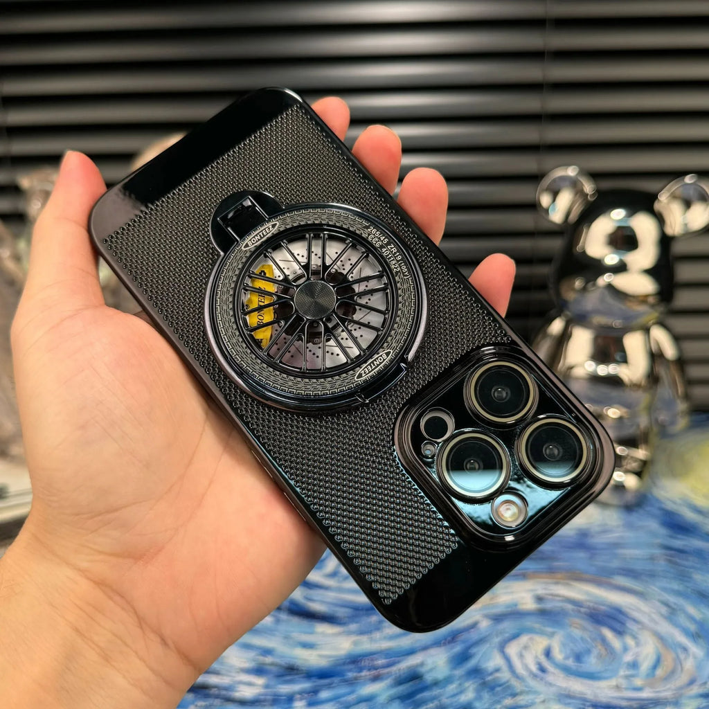 Gyro rotating bracket PC phone case for iPhone, shockproof with magnetic suction, electroplated finish