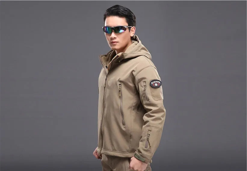 Military tactical jacket waterproof fleece lined cardigan in Khaki
