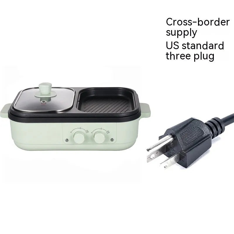 Green electric all-in-one roaster pan with alloy lining and temperature knob, 1-2 person size