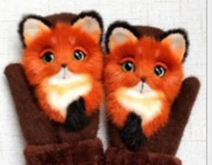 Cartoon animal fleece lined childrens knitted mittens 28cm total length one size