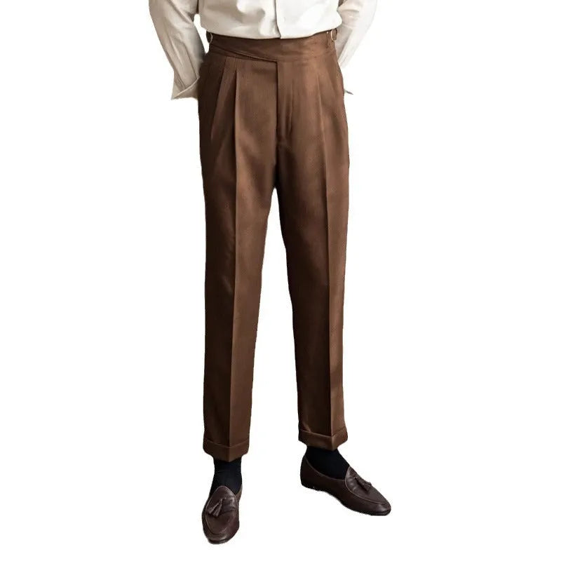Men's high waist straight leg casual trousers in polyester fabric