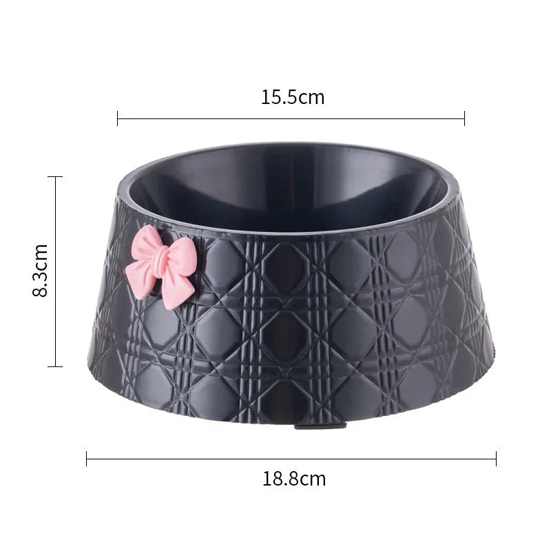 Diamond pattern pet feeding bowl with bowknot design in multiple colour options
