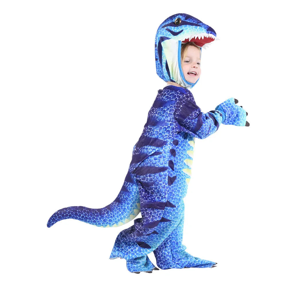 Jurassic Halloween costume for a child available in multiple colours including printed triceratops design.