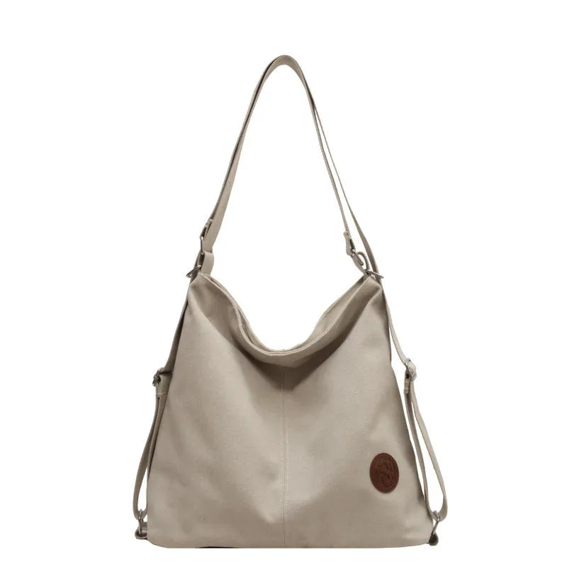 Women's large-capacity canvas shoulder bag, square vertical model, 34cm x 34cm x 17cm, single strap, black khaki beige