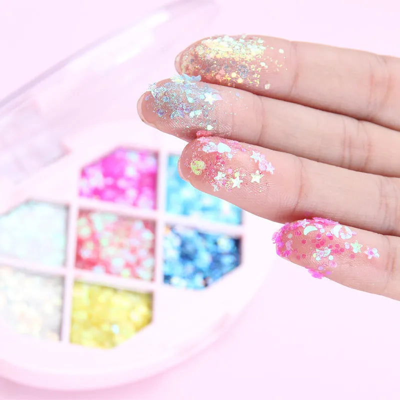 Face Jewels glitter eyeshadow gel cream in seven colours with aloe curry gum base, small portable jar