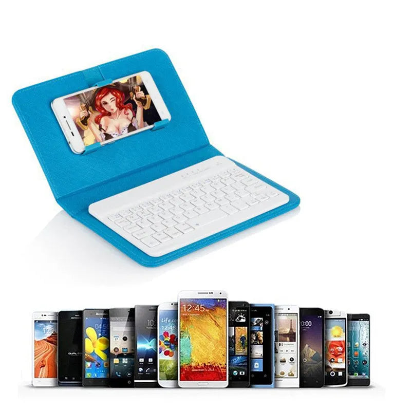 Bluetooth holster keyboard for mobile phones in leather case with built-in stand function
