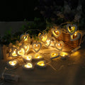 Wooden love lantern string with warm white LED lights hung on a fence, 1.5m length, battery box and USB control