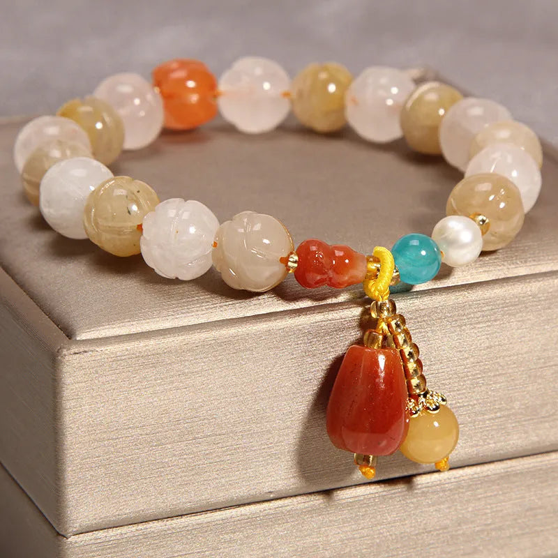 Women's yellow agate crystal bracelet on gold silk cord with adjustable 19-20cm length