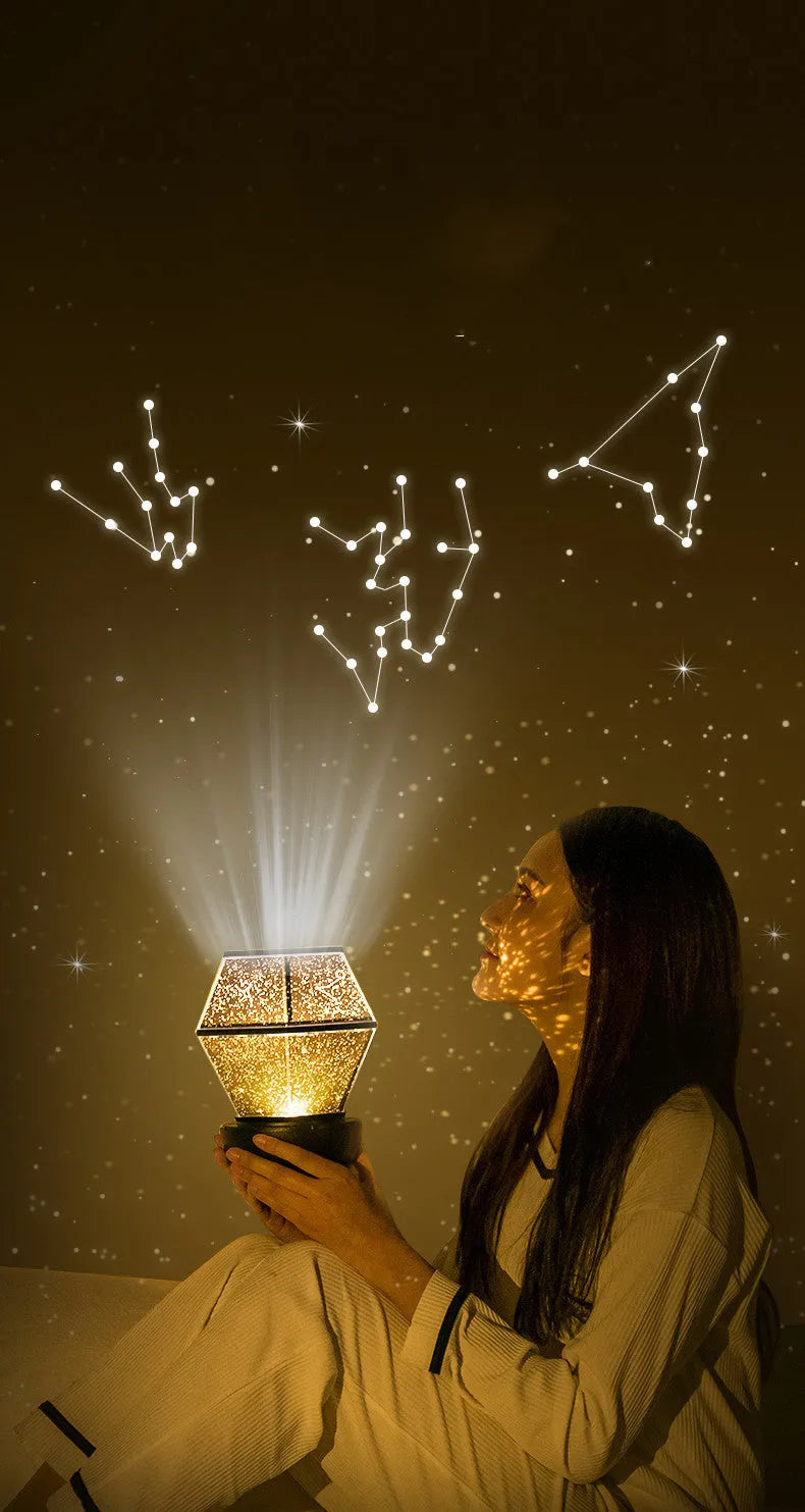 Children's rotating stars LED night light projecting coloured star patterns on wall