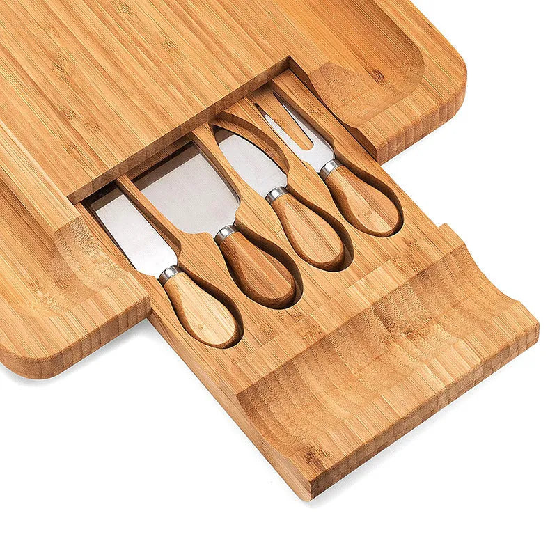 Square bamboo cutting board with knife drawer and natural wood colour finish