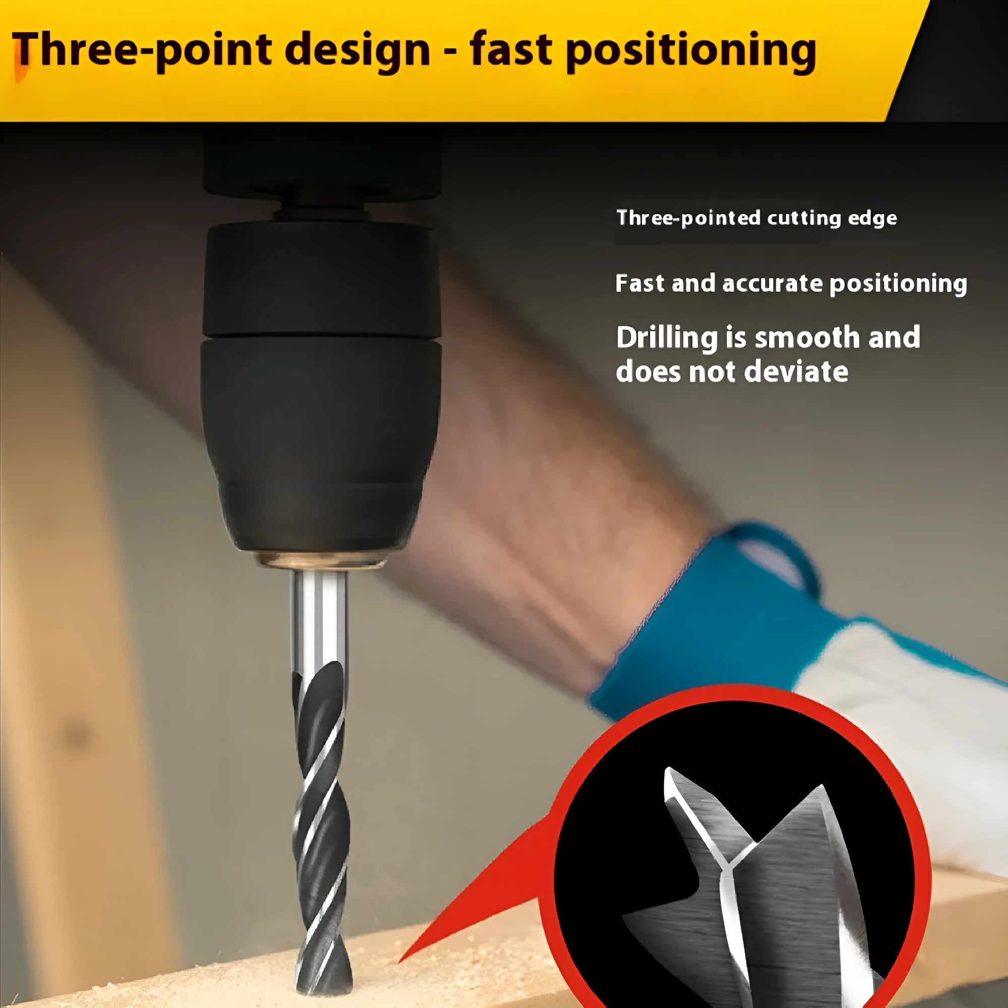 Woodworking twist punch drilling bit set of five steel bits with hexagonal handles for electric drill