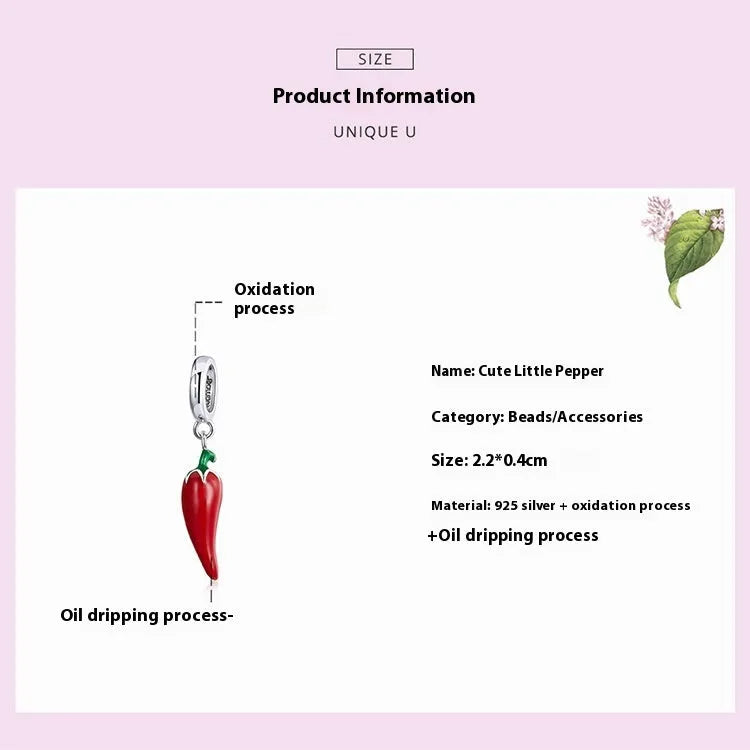 Korean style pepper leaf shaped pendant in S925 sterling silver with a BSC461 electroplated finish.